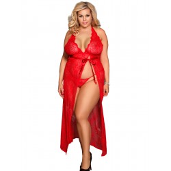 Nuisette longue et fendue rouge – Grande taille 4XL