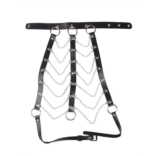 Harnais Poitrine Chaîne & Cuir Noir – Taille Unique