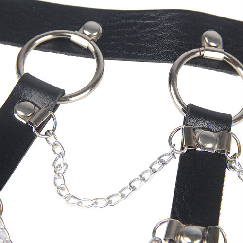 Harnais Poitrine Chaîne & Cuir Noir – Taille Unique
