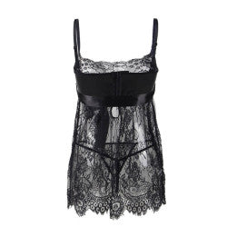 Nuisette Babydoll noire avec nœud – Grande taille 4XL/5XL